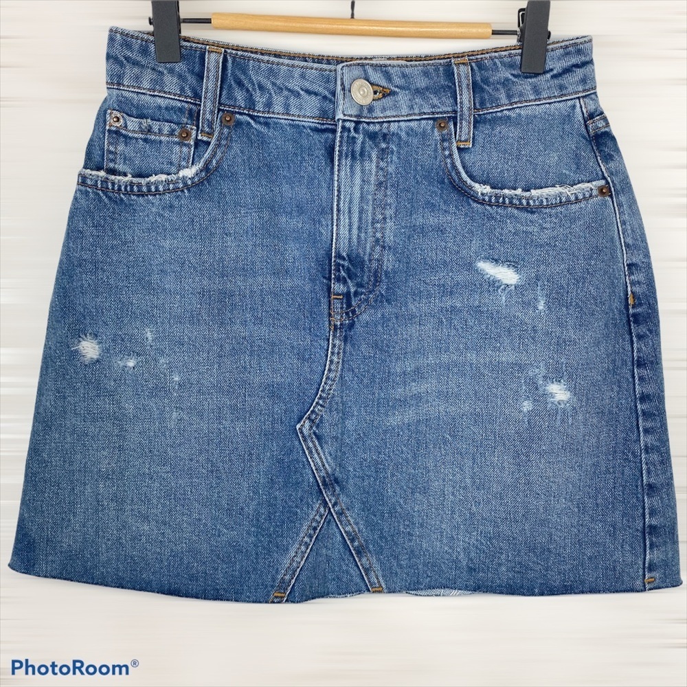 BDG URBAN OUTFITTERS Cotton Distressed Mini Skirt Small high-Waisted